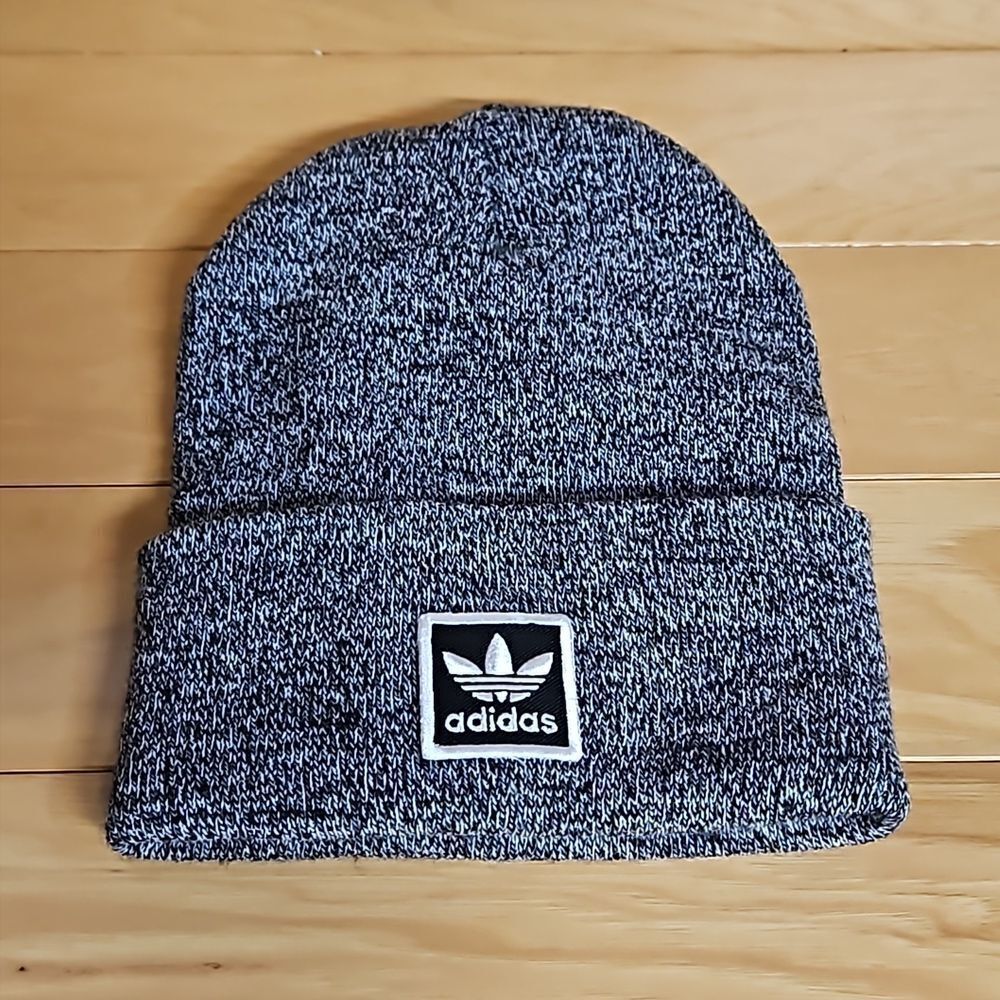 Adidas Originals Tall Utility Cuff Beanie Winter Hat Cap Grey Black White
